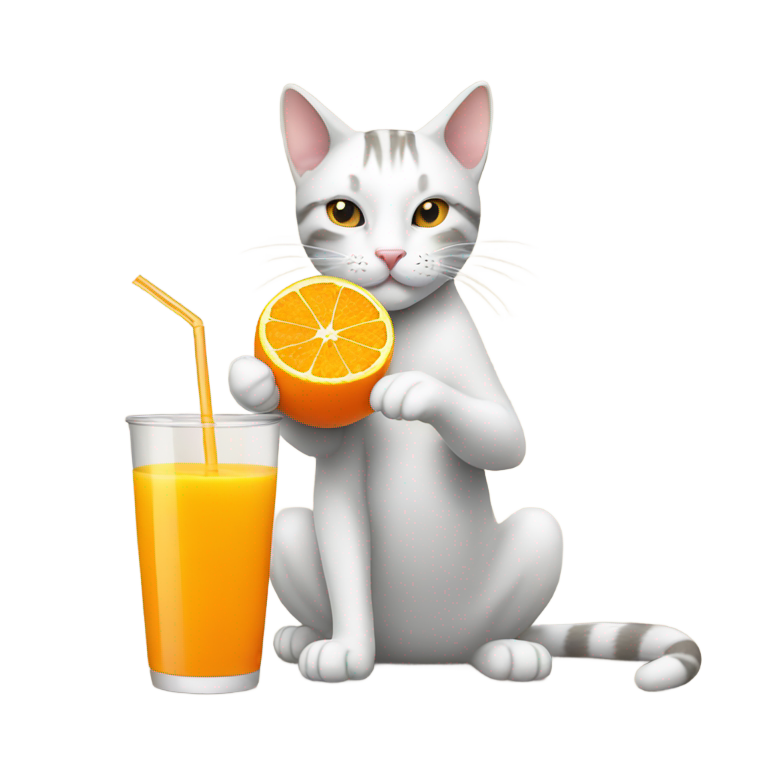 genmoji：猫咪用吸管喝橙汁