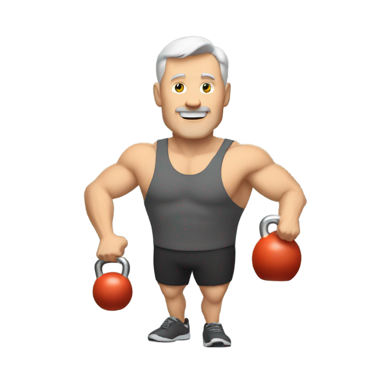 genmoji : Homme blanc d'âge moyen faisant balancer un kettlebell