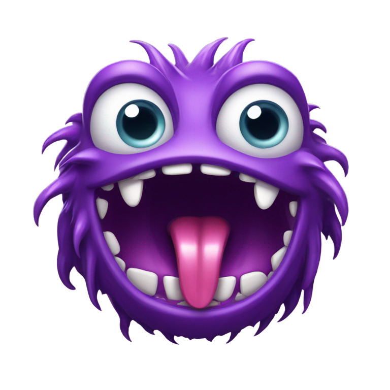 genmoji: a drooly purple monster with its tongue sticking out and saliva everywhere