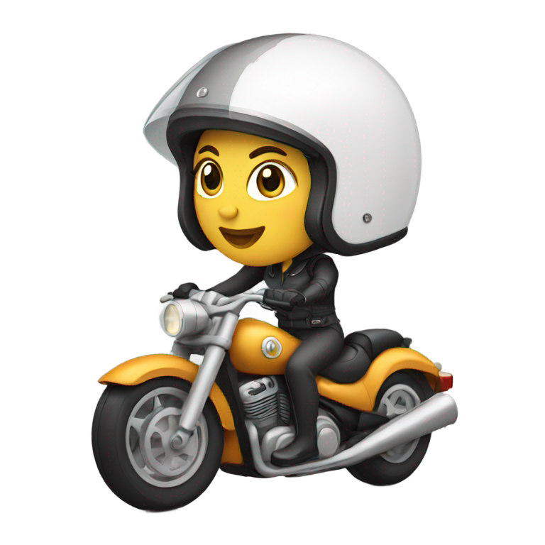 genmoji : Femme conduisant une moto avec un casque
