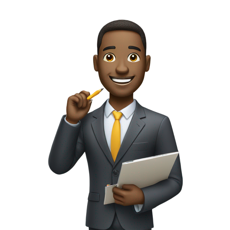 genmoji：商务人士手持夹板，耳后夹铅笔，充满快乐气息