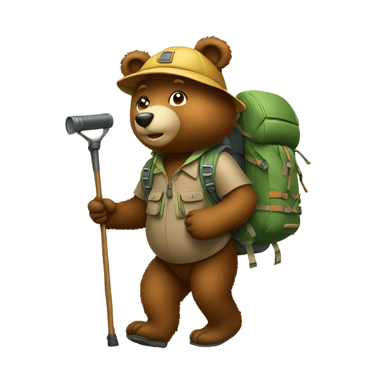 genmoji：背包和登山杖的熊在徒步旅行