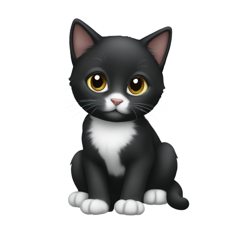 genmoji: black kitten with white chin and paws