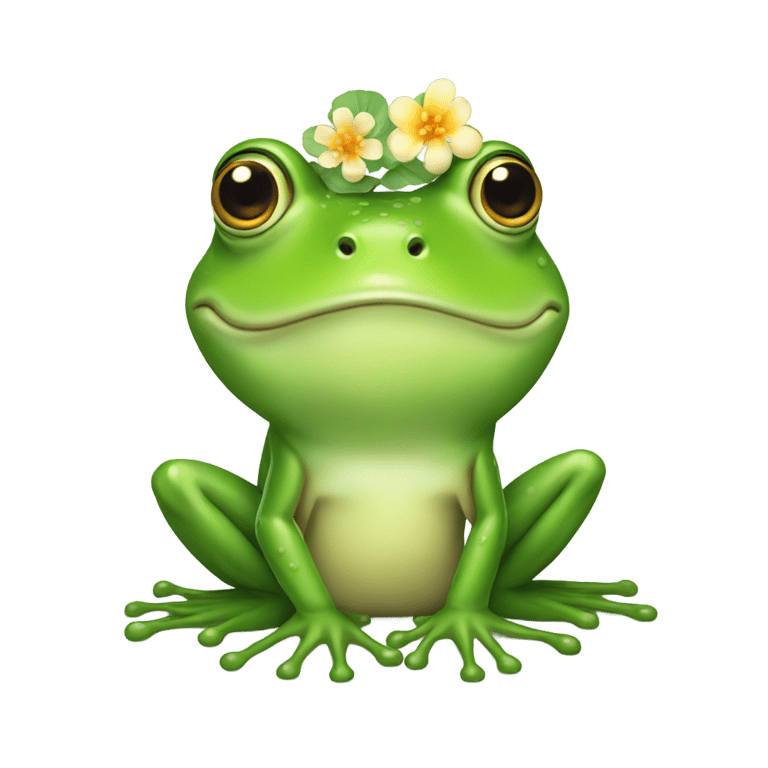 genmoji：笨拙的绿色青蛙戴着花