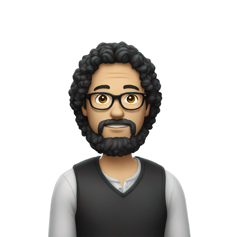 genmoji: white guy with curly black hair and glasses smoking