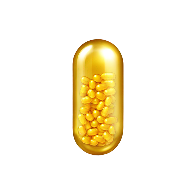 genmoji：“Golden translucent vitamin E capsule with a shiny surface,