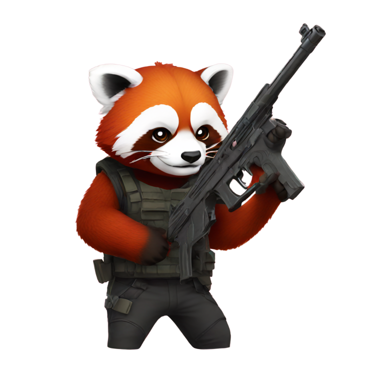 genmoji : Un panda roux tenant une arme à feu