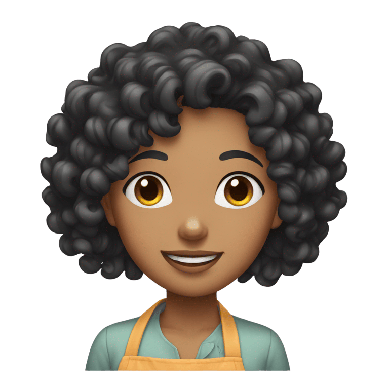 genmoji：一位有卷曲黑发的女孩在烹饪