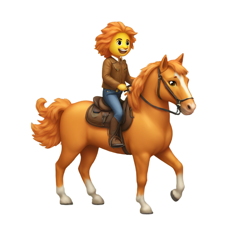genmoji: an orange fluffy cat riding a horse
