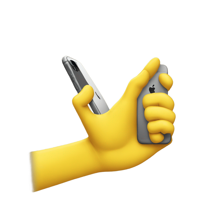 genmoji: One yellow hand having an IPhone into