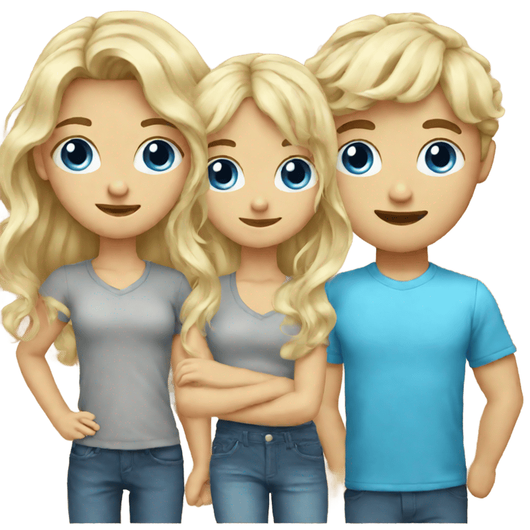 genmoji：一对金发波浪头蓝眼的女孩和金发蓝眼男孩