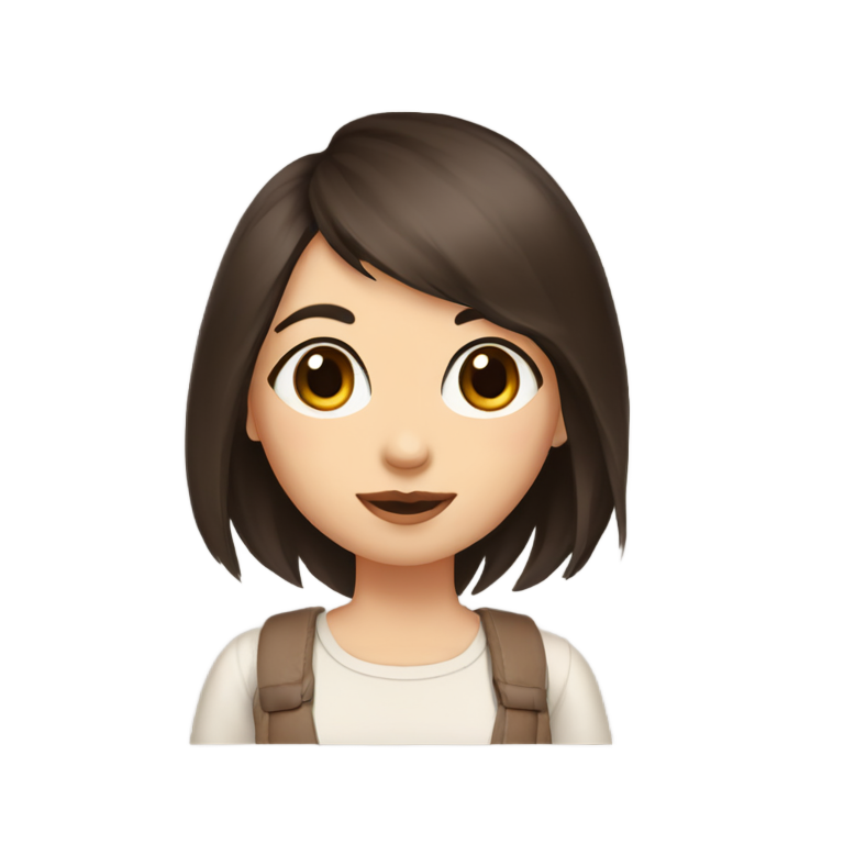 genmoji：一个有着中长深棕色狼剪发、兔牙和深棕色眼睛的女孩
