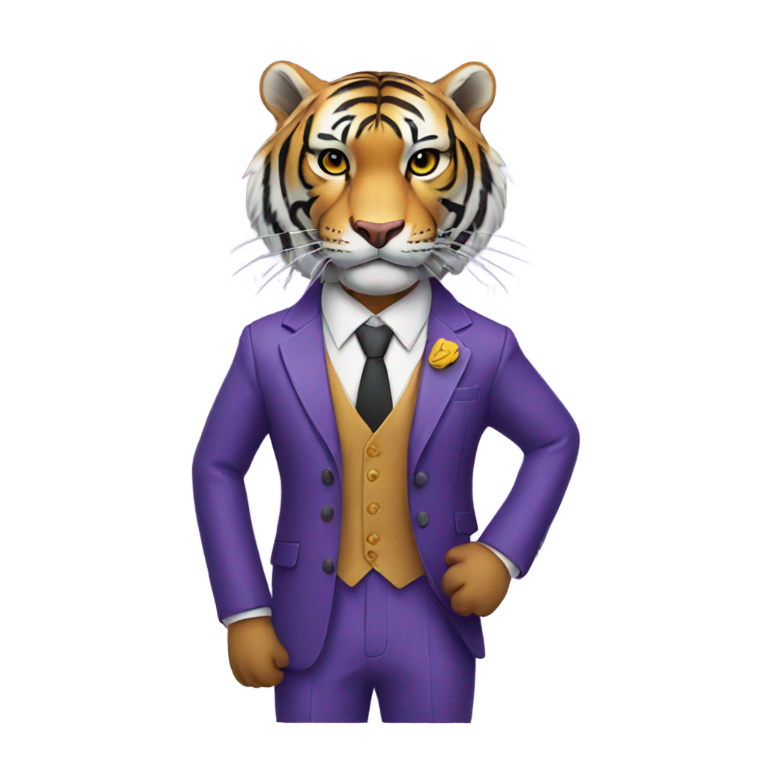 genmoji: A purple tiger wearing a suit