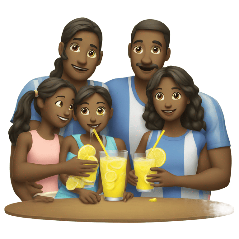 genmoji: A three person family drinking lemonade