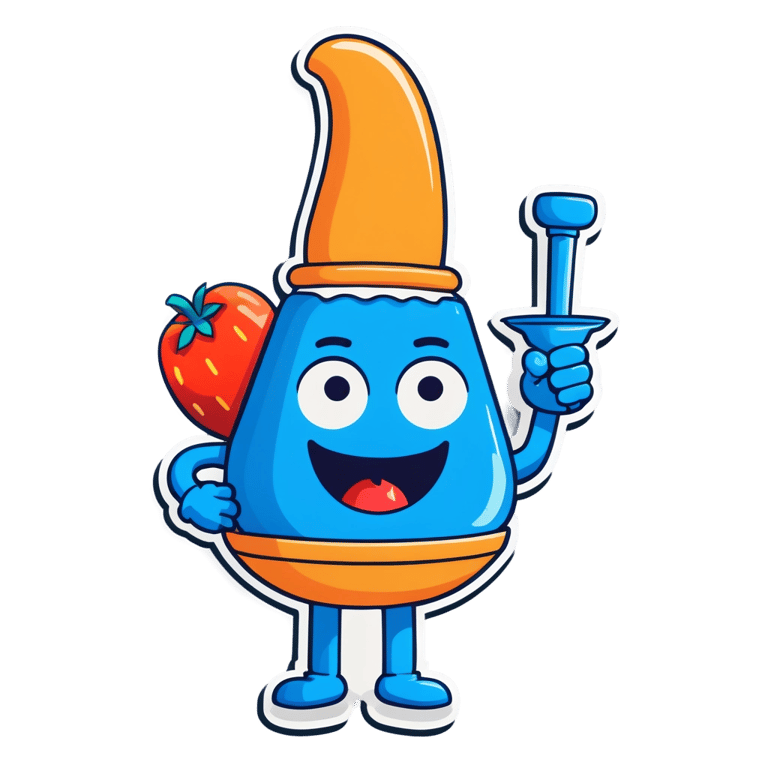 genmoji : Un grand bong bleu avec des jambes, des bras et un visage, le bol du bong étant son nez.