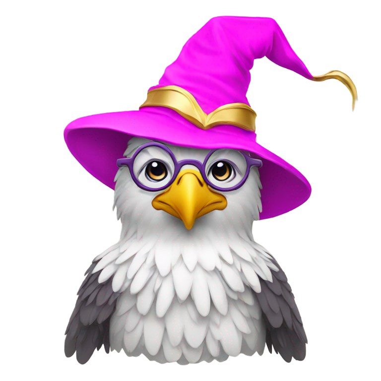 genmoji: Wise eagle wearing pink wizard hat with glasses