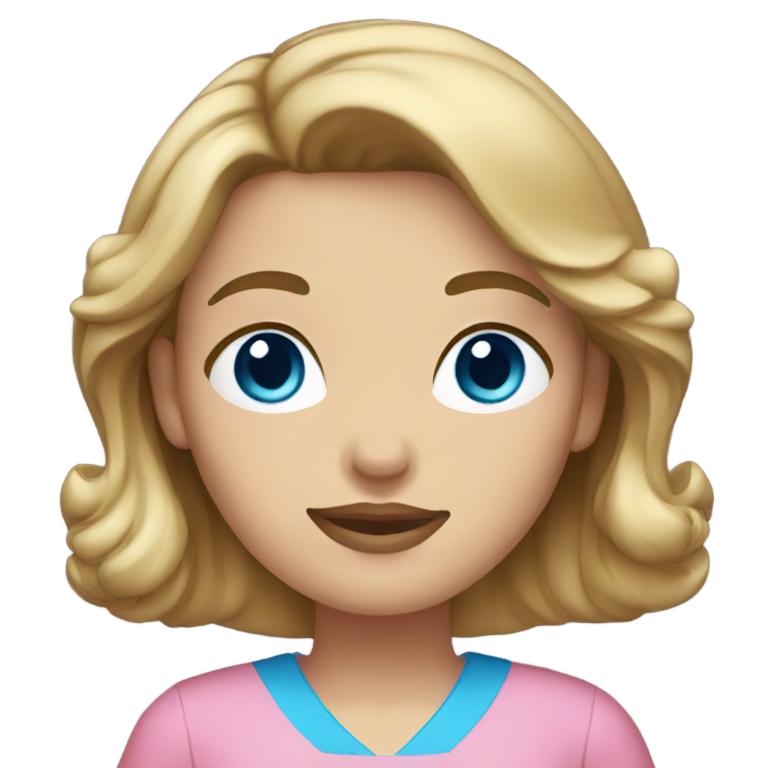 genmoji：深金色头发，蓝眼睛，穿粉色裙子的女人