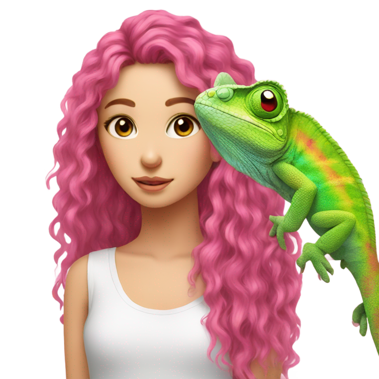 genmoji：变色龙在粉红色头发绿眼睛女孩上