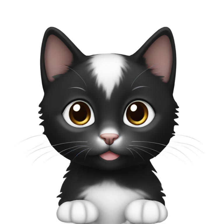 genmoji: black kitten with white chin and white paws