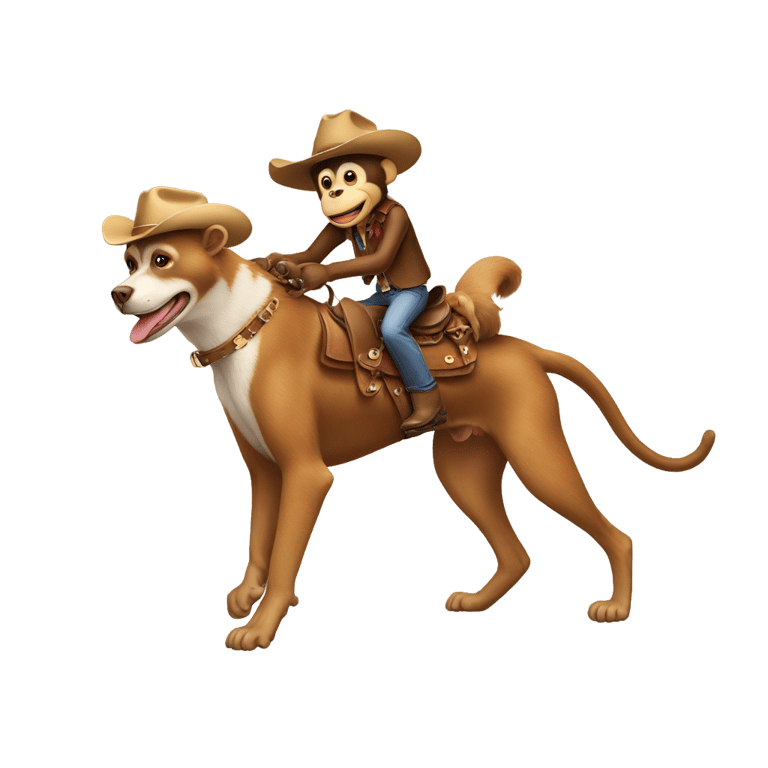 genmoji : monkey in cowboy hat riding a dog