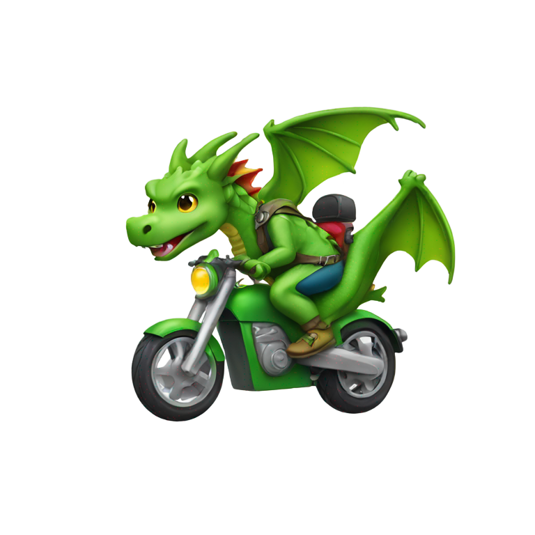 genmoji: A green dragon riding a motorbike