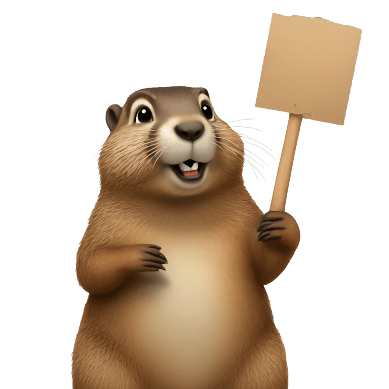 genmoji: Groundhog holding a sign in front