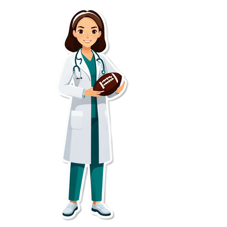 絵文字：白衣の女性医師がアメリカンフットボールをプレイしています。