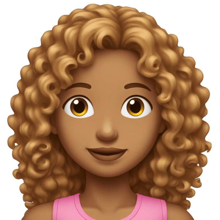 絵文字：medium-light brown skin girl with long curly hair wearing pink tank top