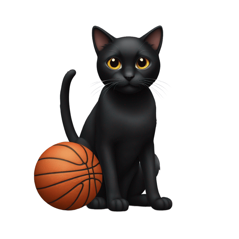 genmoji : a black cat standing a basketball