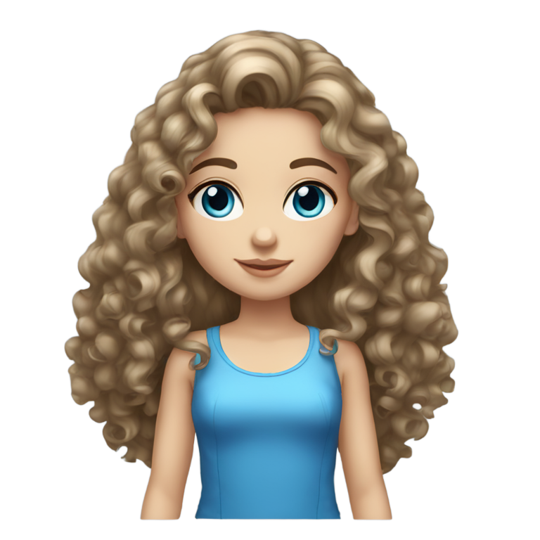 genmoji：白皙皮肤的白人女孩，黑色浓密卷发，蓝眼睛，自然妆容