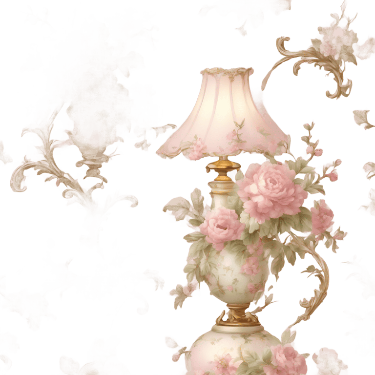 genmoji: highly detailed vintage rococo light pink dainty floral lamp