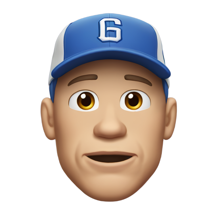 genmoji: John Cena, wearing a ball cap that matches his outfit, with one hand facing himself “face-palming”