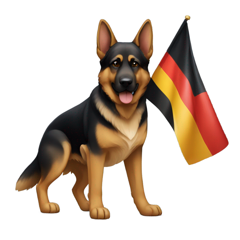 絵文字：A German Shepard holding the German flag next to a Rottweiler