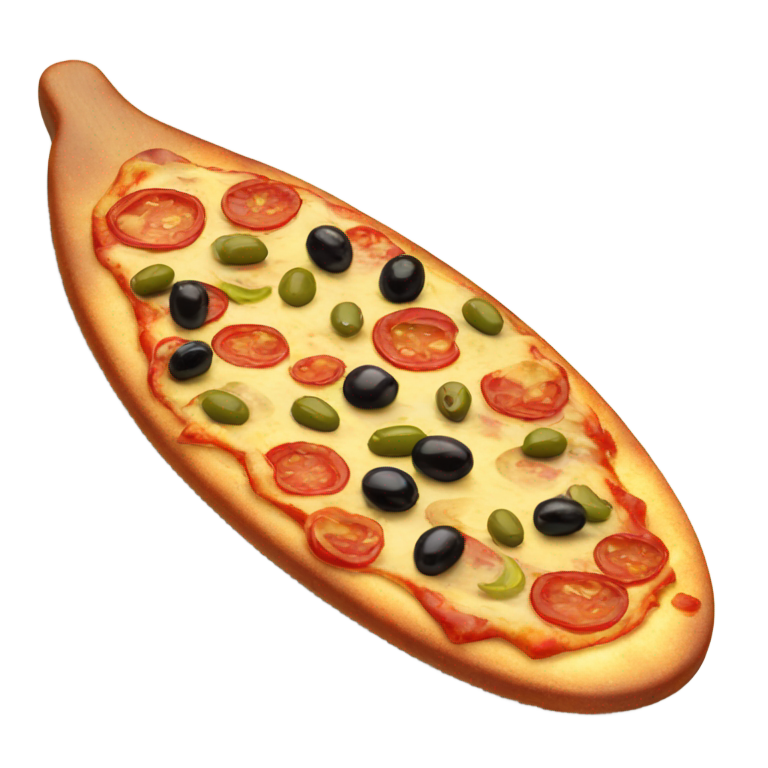 genmoji: emoji pizza with olives on a surfboard