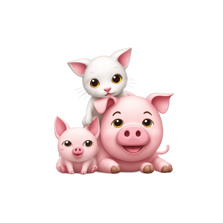 絵文字：猫と豚が座る