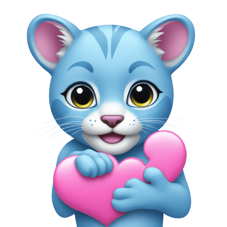 genmoji：可爱的蓝色美洲狮抱着粉红色的心