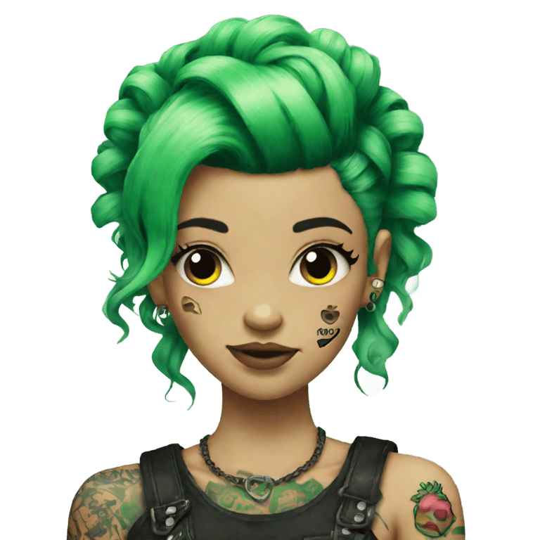 絵文字：緑のオンブルヘアと片腕だけにタトゥーのあるDIYパンクガール