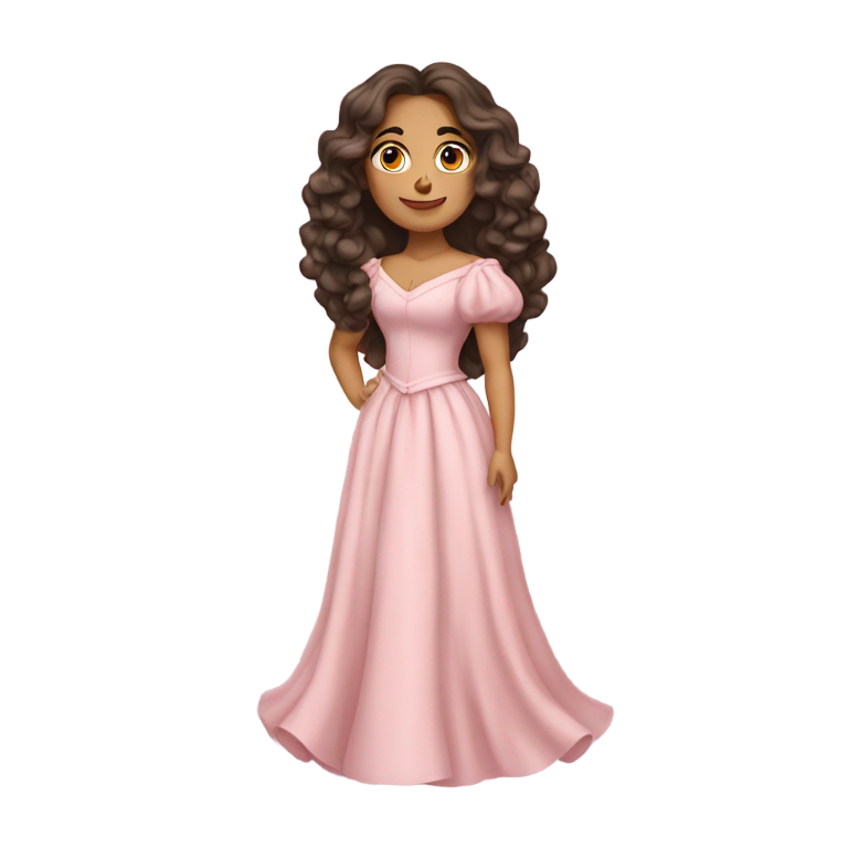 genmoji：一位身穿浅粉色裙子、长发卷曲的拉丁贵妇，3/4视角