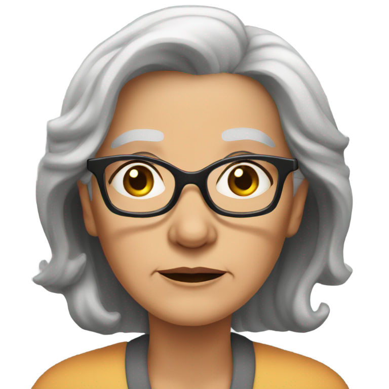 genmoji：脾气暴躁的老妇人，灰色中长直发，戴着黑色方框眼镜