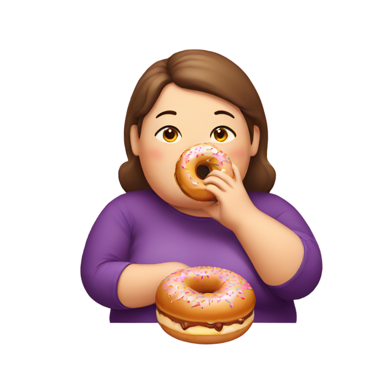 絵文字：ドーナツを食べる肥満の女性