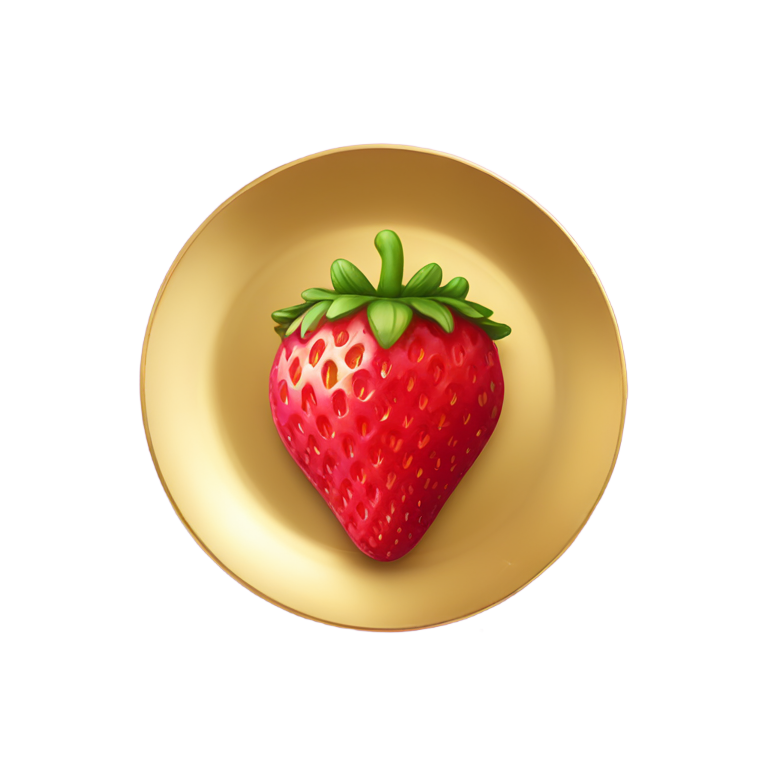 genmoji : Fraise cosmique galactique sur une assiette en or