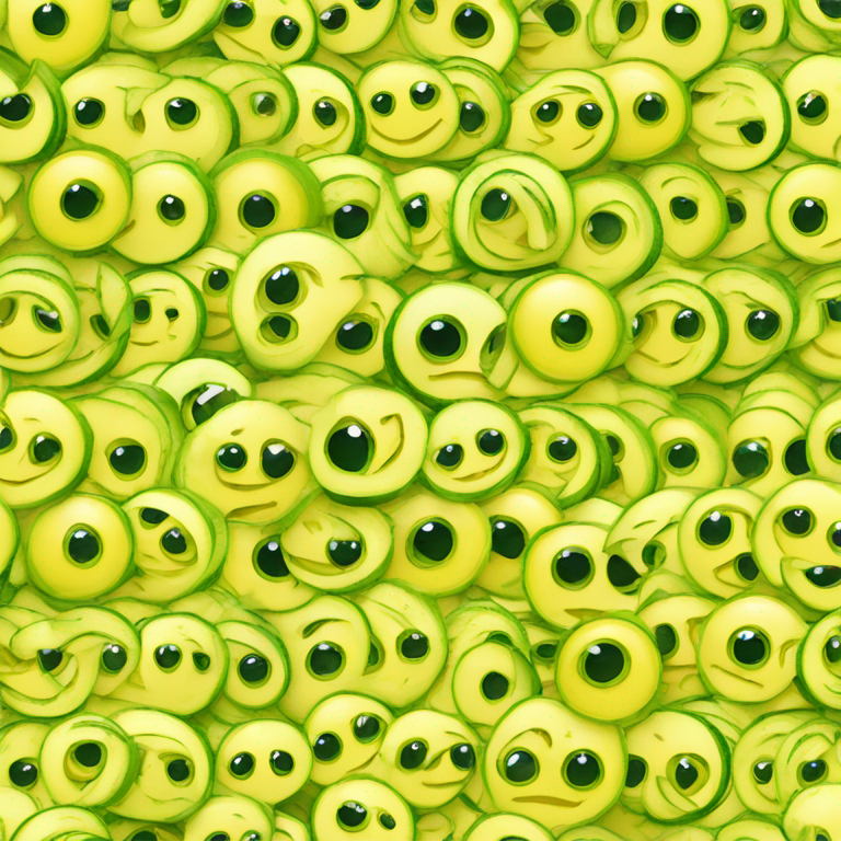 genmoji：黄色圆圈笑脸表情符，眼睛上戴着西葫芦片