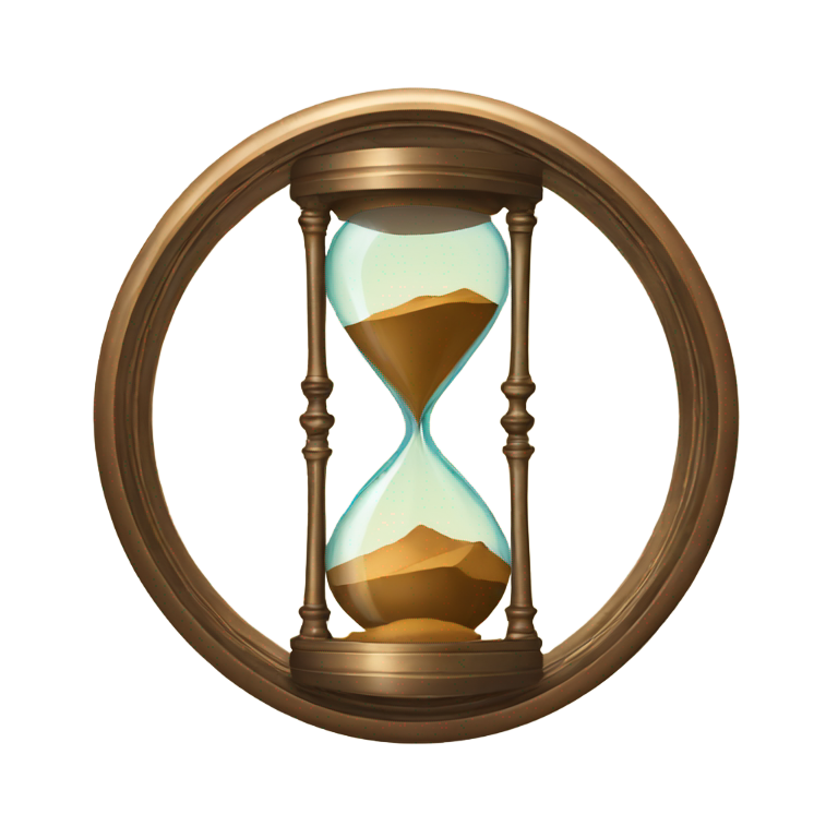 genmoji: bronze hourglass inside of a circular ring