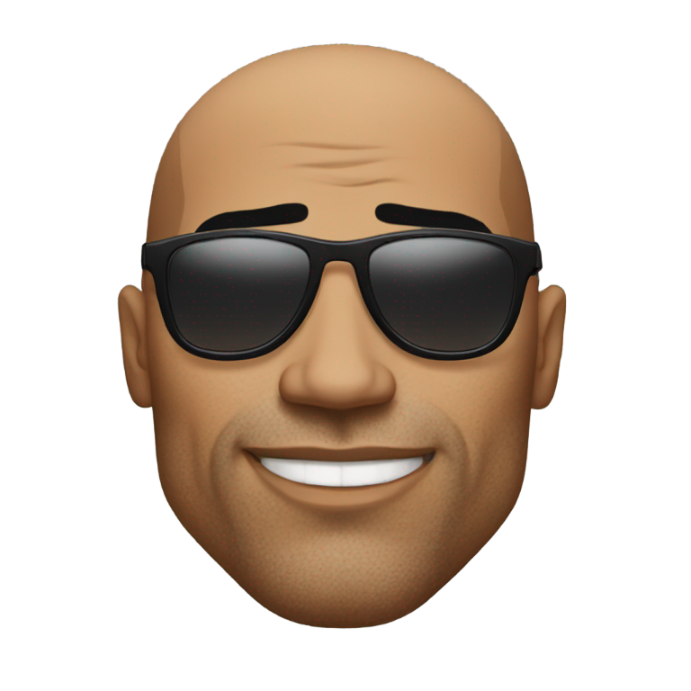 genmoji: the rock with sunglasses rasing his eyebrow