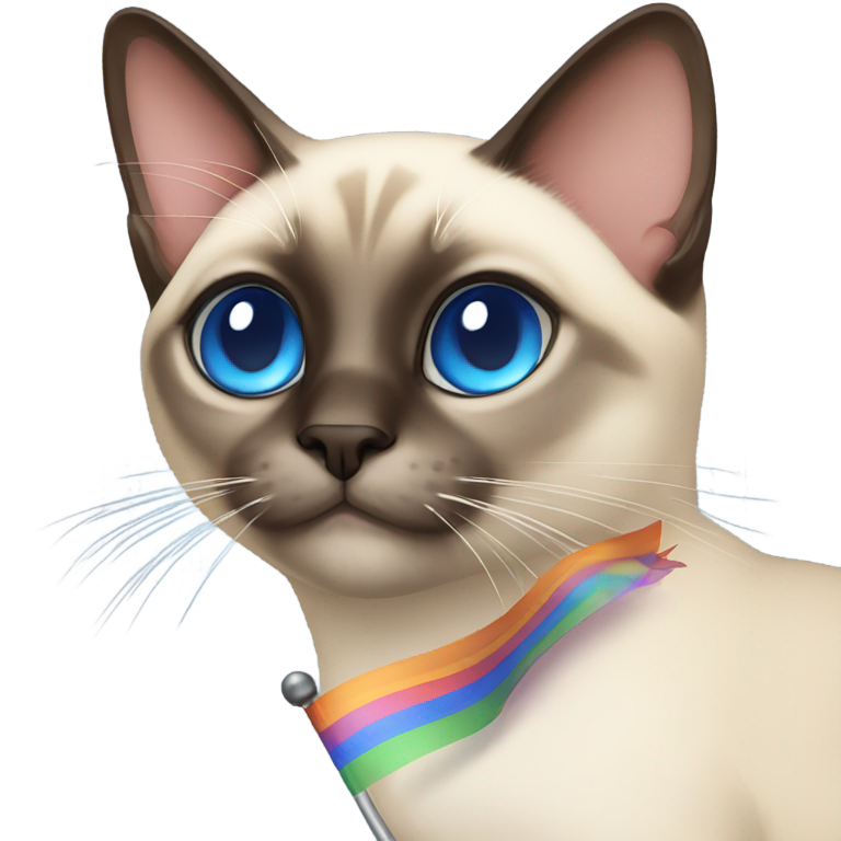 genmoji : Mignon chat siamois gay aux yeux bleus tenant un drapeau de la fierté