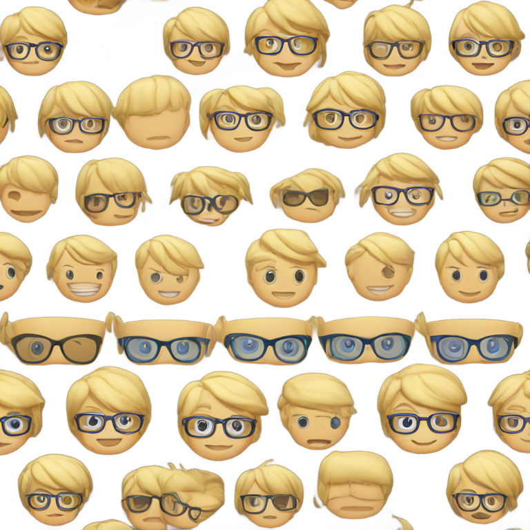 genmoji : Kipton, un gars avec beaucoup de cheveux blonds raides et un enfant avec des lunettes.