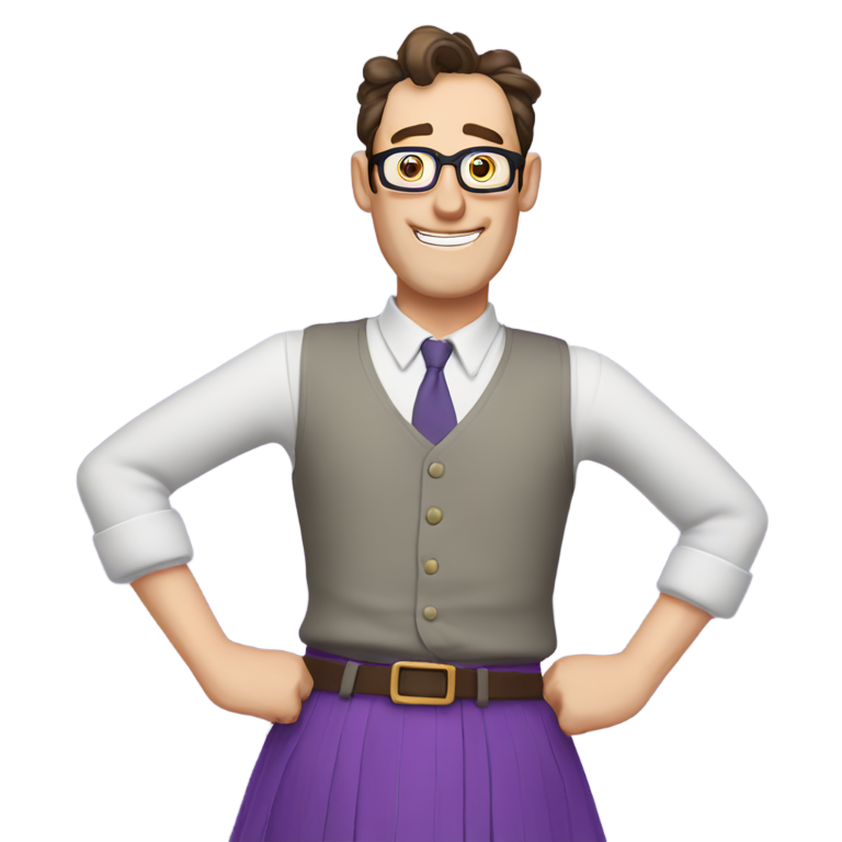 genmoji : Tom Kenny portant une jupe violette