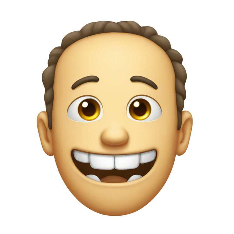 絵文字：ugly laughing emoji with eyebags and a huge forehead. make it laugh a lot with tears