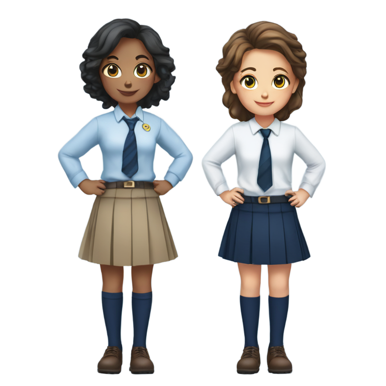 genmoji: make a emoji for a campaign called free the knee for girls wanting to roll their skirts, but teachers syaing no,  make the skirts blue plaid, with the girls wearing navy knee socks a white blouse, a light blue tie and a navy blazer