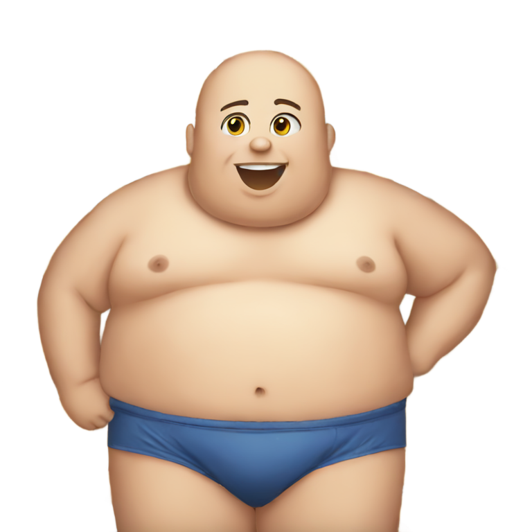 genmoji : Gros gamin tenant des frites, torse nu et chauve